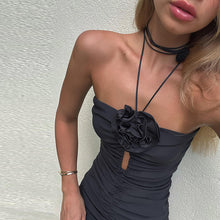 Load image into Gallery viewer, Cool Sexy Strapless Halterneck Dress Women Summer Fashion 3D Rose Pleated Off-shoulder Hollow Hip Slim Dress Solid Color