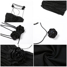 Load image into Gallery viewer, Cool Sexy Strapless Halterneck Dress Women Summer Fashion 3D Rose Pleated Off-shoulder Hollow Hip Slim Dress Solid Color