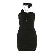 Load image into Gallery viewer, Cool Sexy Strapless Halterneck Dress Women Summer Fashion 3D Rose Pleated Off-shoulder Hollow Hip Slim Dress Solid Color