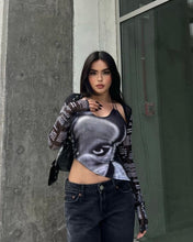 Load image into Gallery viewer, Two-piece Fashion Sexy Letter Print Women Street Style Out Commute Lace-up Halter Neck Camisole + Long-sleeved T-shirt Suit