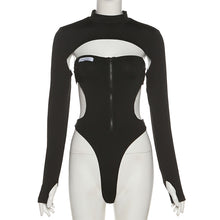 Load image into Gallery viewer, Women Black Super Sexy Jumpsuit Round Neck Wrap Chest Open Back Slim Fit Long Sleeve Bodysuit For Beach Date Onesies Two-piece