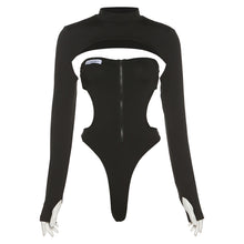 Load image into Gallery viewer, Women Black Super Sexy Jumpsuit Round Neck Wrap Chest Open Back Slim Fit Long Sleeve Bodysuit For Beach Date Onesies Two-piece