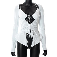 Load image into Gallery viewer, Street Shot Fashion Women Vest Crop Top Halter Neck Lace-up Cutout Sexy Tank Top Solid Color Slim Fit Long Sleeve T-shirt