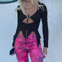 Load image into Gallery viewer, Street Shot Fashion Women Vest Crop Top Halter Neck Lace-up Cutout Sexy Tank Top Solid Color Slim Fit Long Sleeve T-shirt