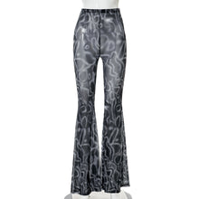 Load image into Gallery viewer, Fashion Printed Modern Street Women Bell-bottomed Pants High Waist Gauze Slightly Transparent Casual Ladies Flared Trousers