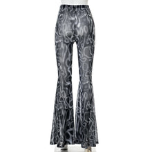 Load image into Gallery viewer, Fashion Printed Modern Street Women Bell-bottomed Pants High Waist Gauze Slightly Transparent Casual Ladies Flared Trousers