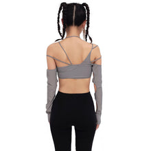 Load image into Gallery viewer, Lace-up Sling Halter Neck Hollow Design Wrap Long Sleeve Backless T-shirt Summer Sexy Slim Versatile Party Date Club Crop Tops