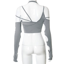 Load image into Gallery viewer, Lace-up Sling Halter Neck Hollow Design Wrap Long Sleeve Backless T-shirt Summer Sexy Slim Versatile Party Date Club Crop Tops