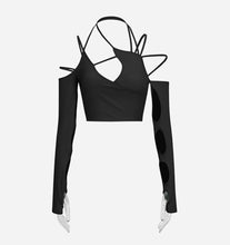 Load image into Gallery viewer, Lace-up Sling Halter Neck Hollow Design Wrap Long Sleeve Backless T-shirt Summer Sexy Slim Versatile Party Date Club Crop Tops