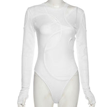 Load image into Gallery viewer, Cool Babes Summer Round Neck Mesh See-through Translucent Cross Bodysuit Women Sexy Two-piece Wrap Long Sleeve Slim-fit T-shirt