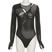 Load image into Gallery viewer, Cool Babes Summer Round Neck Mesh See-through Translucent Cross Bodysuit Women Sexy Two-piece Wrap Long Sleeve Slim-fit T-shirt