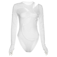 Load image into Gallery viewer, Cool Babes Summer Round Neck Mesh See-through Translucent Cross Bodysuit Women Sexy Two-piece Wrap Long Sleeve Slim-fit T-shirt