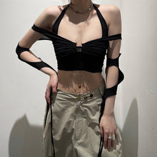 Load image into Gallery viewer, Ins Style Modern Solid Color Tie-up Halter Neck Women Crop Smocked Top Wrap Chest Slim Fit Low Cut T-shirt