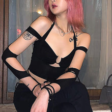 Load image into Gallery viewer, Ins Style Modern Solid Color Tie-up Halter Neck Women Crop Smocked Top Wrap Chest Slim Fit Low Cut T-shirt