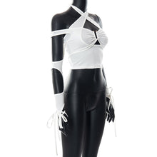 Load image into Gallery viewer, Ins Style Modern Solid Color Tie-up Halter Neck Women Crop Smocked Top Wrap Chest Slim Fit Low Cut T-shirt
