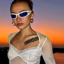 Load image into Gallery viewer, Mesh See-through Elegant Lace Stitching Tops Summer Slightly Transparent Women Long Sleeve T-shirt Low Cut Crop Tops