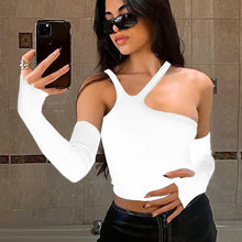 Load image into Gallery viewer, Off Shoulder Irregular Split Half Sleeve Sexy T-shirt Fashion Solid Color Women Slim Crop Tops Daily Out Commute Tee