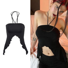 Load image into Gallery viewer, Solid Color Two-wear Halterneck Sling Summer Hot Sexy Sleeveless Strapless Fungus Lace Loose Women Crop Tops T-shirt Tube Top