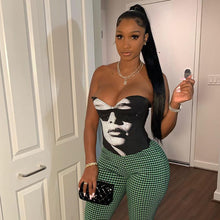 Load image into Gallery viewer, Black White Printing Sleeveless Off Shoulder Irregular V-neck Tube Tops Sexy Summer Club Party Date Slim Fit Vest T-shirt