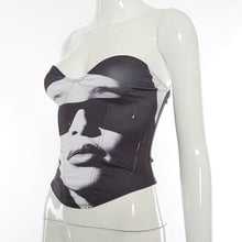 Load image into Gallery viewer, Black White Printing Sleeveless Off Shoulder Irregular V-neck Tube Tops Sexy Summer Club Party Date Slim Fit Vest T-shirt