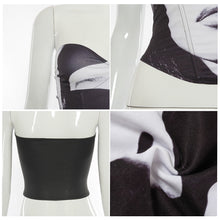 Load image into Gallery viewer, Black White Printing Sleeveless Off Shoulder Irregular V-neck Tube Tops Sexy Summer Club Party Date Slim Fit Vest T-shirt