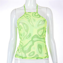 Load image into Gallery viewer, Multi Color Women Backless Sleeveless Fluorescent Neon Print Slim Top Vest Halter Neck Tie Up Tops Off Shoulder Sexy T Shirts