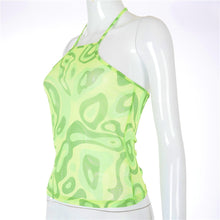 Load image into Gallery viewer, Multi Color Women Backless Sleeveless Fluorescent Neon Print Slim Top Vest Halter Neck Tie Up Tops Off Shoulder Sexy T Shirts
