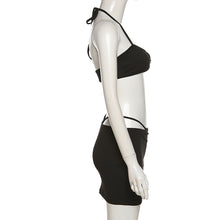 Load image into Gallery viewer, Summer Beach Bikini Outfit Sexy Low-cut Halterneck Solid Color Hollow-out Slim Fit Strappy Wrap Hip Skirt + Tops Suit Two-piece