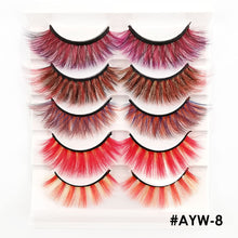 Load image into Gallery viewer, 5 pairs 3D Fake Eyelashes Colorful Faux Mink Lashes Mix Color Pink Blue Red White False Eyelashes Fluffy Soft Cilias Vendor Fake Eyelashes
