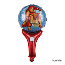 Load image into Gallery viewer, 1PC Handheld Stick Cartoon Foil Balloons Happy Birthday Party Balloons Super Hero Party Decoration Children Toy