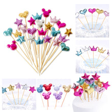 Load image into Gallery viewer, 5Pcs PU Cake Toppers Birthday Crown Stars Heart Cupcake Topper Flags For Wedding Kids Birthday Party Supplies Cake Decoration