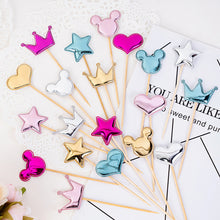 Load image into Gallery viewer, 5Pcs PU Cake Toppers Birthday Crown Stars Heart Cupcake Topper Flags For Wedding Kids Birthday Party Supplies Cake Decoration