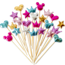 Load image into Gallery viewer, 5Pcs PU Cake Toppers Birthday Crown Stars Heart Cupcake Topper Flags For Wedding Kids Birthday Party Supplies Cake Decoration