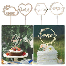 Load image into Gallery viewer, Wooden One Baby Happy Birthday Cake Toppers Newborn Birthday Cake Topper for Baby Birthday Anniversary Party Cake Decorations