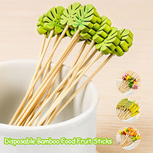 Load image into Gallery viewer, 100pcs 12cm Disposable Bamboo Pick Fruit Sticks Buffet Cupcake Fruit Fork Party Dessert Salad Sticks Wedding Decoration