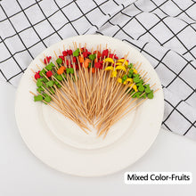 Load image into Gallery viewer, 100pcs 12cm Disposable Bamboo Pick Fruit Sticks Buffet Cupcake Fruit Fork Party Dessert Salad Sticks Wedding Decoration