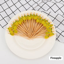 Load image into Gallery viewer, 100pcs 12cm Disposable Bamboo Pick Fruit Sticks Buffet Cupcake Fruit Fork Party Dessert Salad Sticks Wedding Decoration
