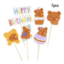Load image into Gallery viewer, 7/16Pcs Korean Style Cute Bear Cake Topper Decoration For Kids Birthday Wedding Anniversary Party Supplies