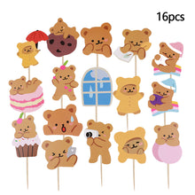 Load image into Gallery viewer, 7/16Pcs Korean Style Cute Bear Cake Topper Decoration For Kids Birthday Wedding Anniversary Party Supplies