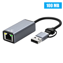 Load image into Gallery viewer, Double Head Type C/usb To Rj45 Typec Mobile Computer To Network Port Rj45 Ethernet Converter 100M
