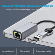 Load image into Gallery viewer, Double Head Type C/usb To Rj45 Typec Mobile Computer To Network Port Rj45 Ethernet Converter 1000M