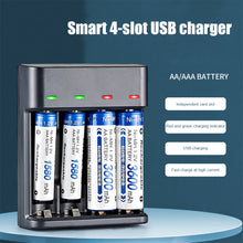 Load image into Gallery viewer, Smart 4-slot USB Charger AA AAA High-capacity 1.2V Ni-MH Rechargeable Battery High Current Full Power To Green Light
