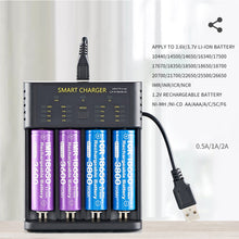 Load image into Gallery viewer, Smart 18650 Battery Charger 4-slot Lithium-ion Battery AA Ni-MH 1.2v Battery High Current 2A Charging