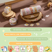 Load image into Gallery viewer, 100PCS/Roll Kawaii Cloud Zoo Masking Washi Tape Cute Cat Penguin Decorative Sticker Tape DIY Scrapbooking Label