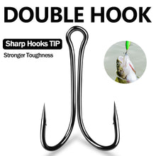 Load image into Gallery viewer, 50 pcs/pack Double Hook Luya Hook With Barb Anchor Hook Fishing Luya Fish Hook Thunder Frog Hook Fishing Gear