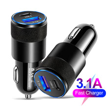 Load image into Gallery viewer, 3.1A 15W USB+PD Metal Car Charger Aluminum Alloy Car Charger Mobile Phone Car Charger