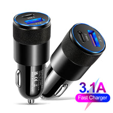Load image into Gallery viewer, 3.1A 15W USB+PD Metal Car Charger Aluminum Alloy Car Charger Mobile Phone Car Charger