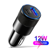 Load image into Gallery viewer, 3.1A 15W USB+PD Metal Car Charger Aluminum Alloy Car Charger Mobile Phone Car Charger