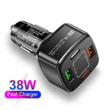 Load image into Gallery viewer, PD+type-c Qc3.0 18w Usb Fast Car Charger Car Charger One Drag Four Flash Car Charger