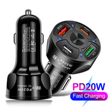 Load image into Gallery viewer, PD +Type-c Car Charger QC3.0 USB 3.1A Fast Charge Car Charger Car Charger One for Four Multi-Port Car Charger